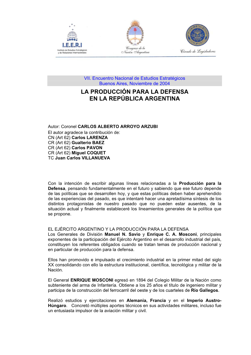 La Producción Para La Defensa En La República Argentina