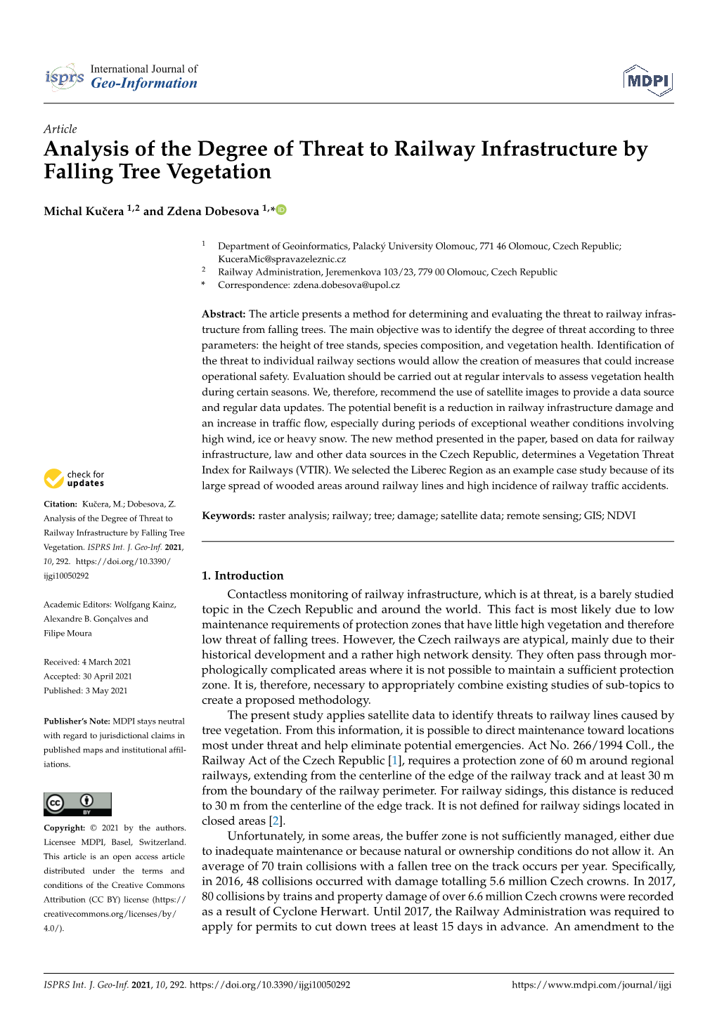 Analysis of the Degree of Threat to Railway Infrastructure by Falling Tree Vegetation