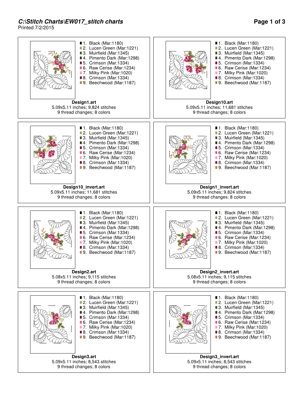 C:\Stitch Charts\EW017 Stitch Charts Page 1 of 3 Printed 7/2/2015