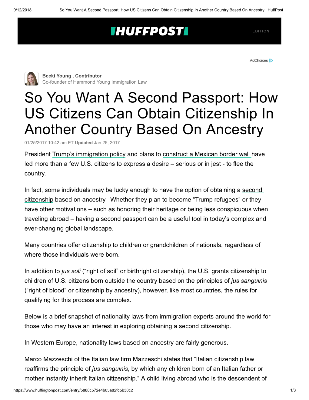 So You Want a Second Passport: How US Citizens Can Obtain Citizenship in Another Country Based on Ancestry | Huffpost