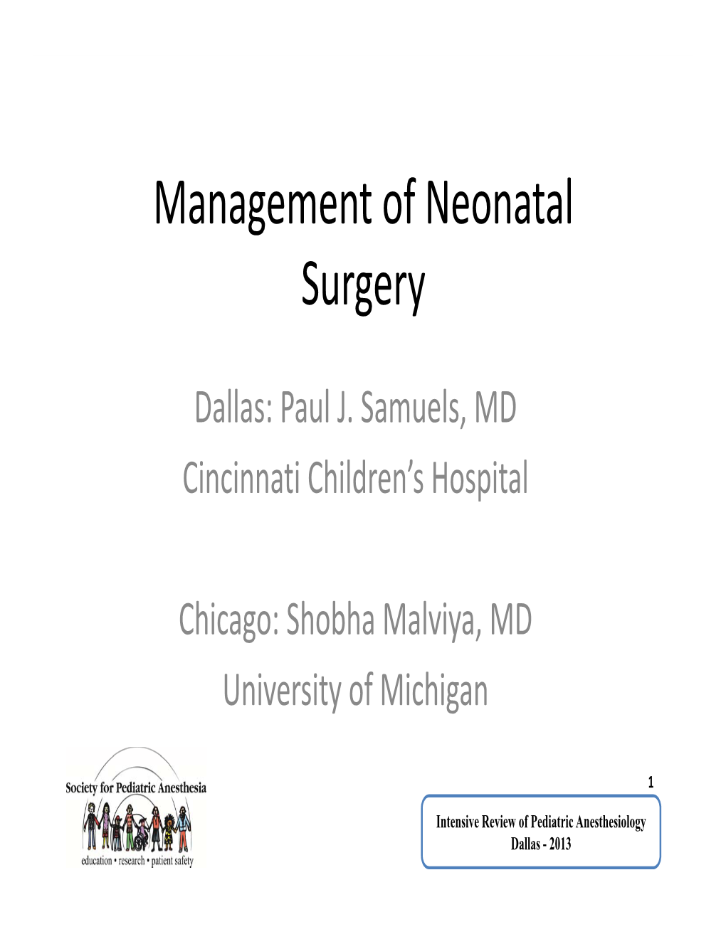 Management of Neonatal Surgery