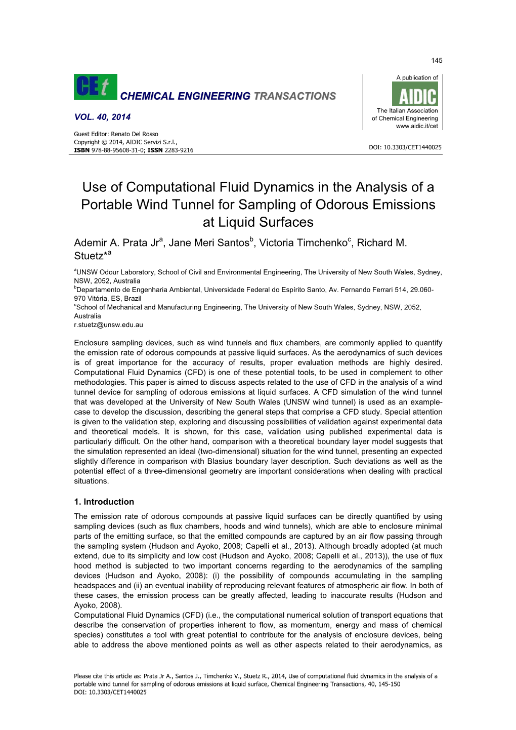 Use of Computational Fluid Dynamics in the Analysis of a Portable Wind Tunnel for Sampling of Odorous Emissions