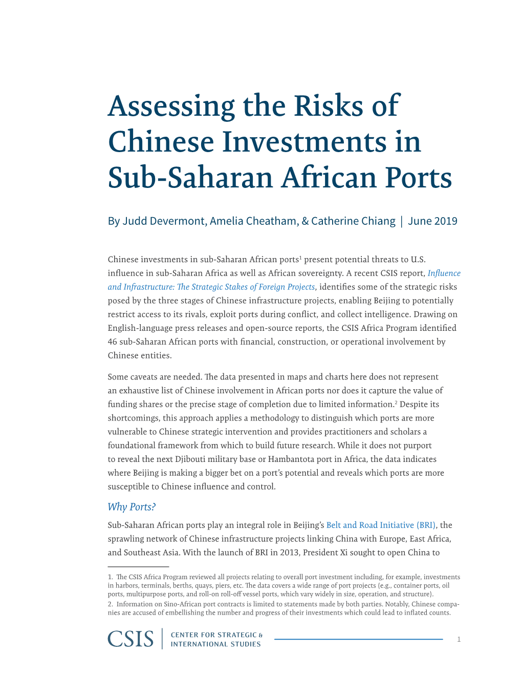 Assessing the Risks of Chinese Investments in Sub-Saharan African Ports