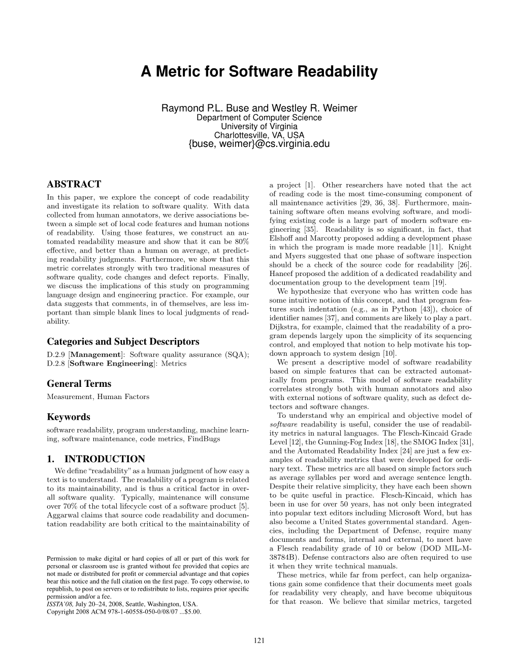 A Metric for Software Readability