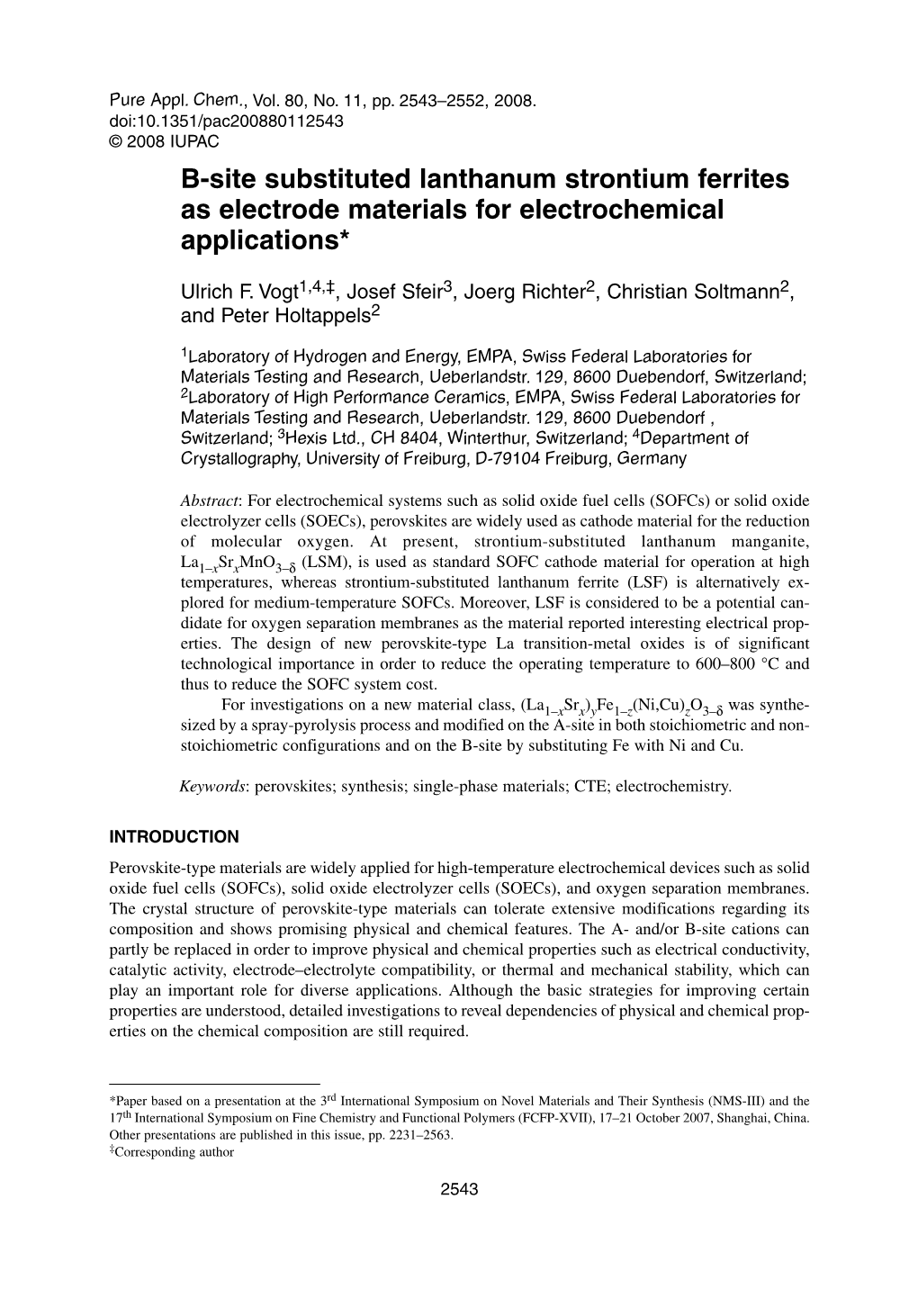 B-Site Substituted Lanthanum Strontium Ferrites As Electrode Materials for Electrochemical Applications*