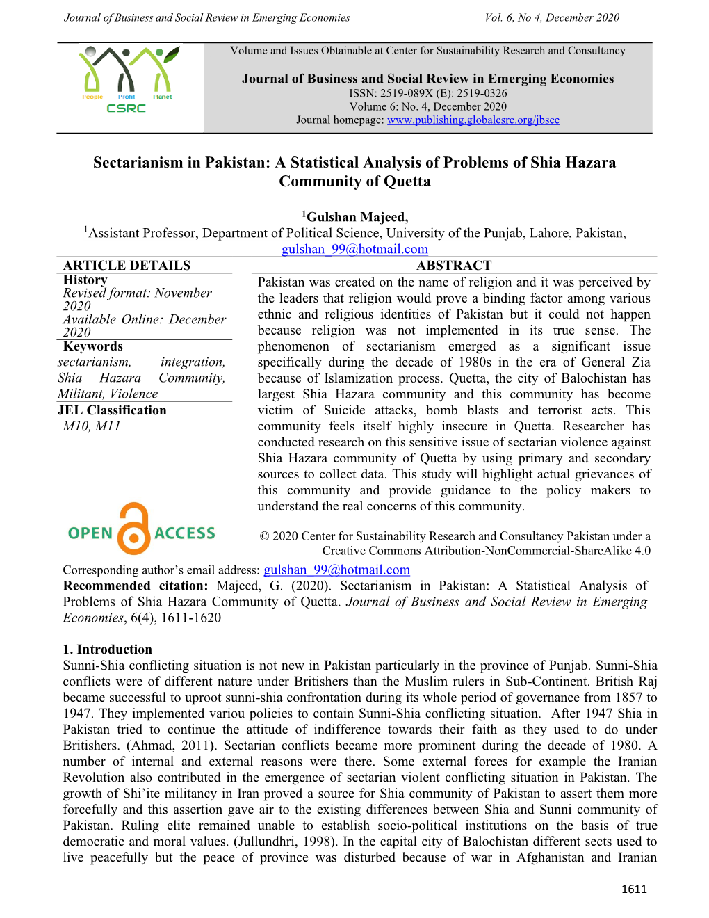 A Statistical Analysis of Problems of Shia Hazara Community of Quetta