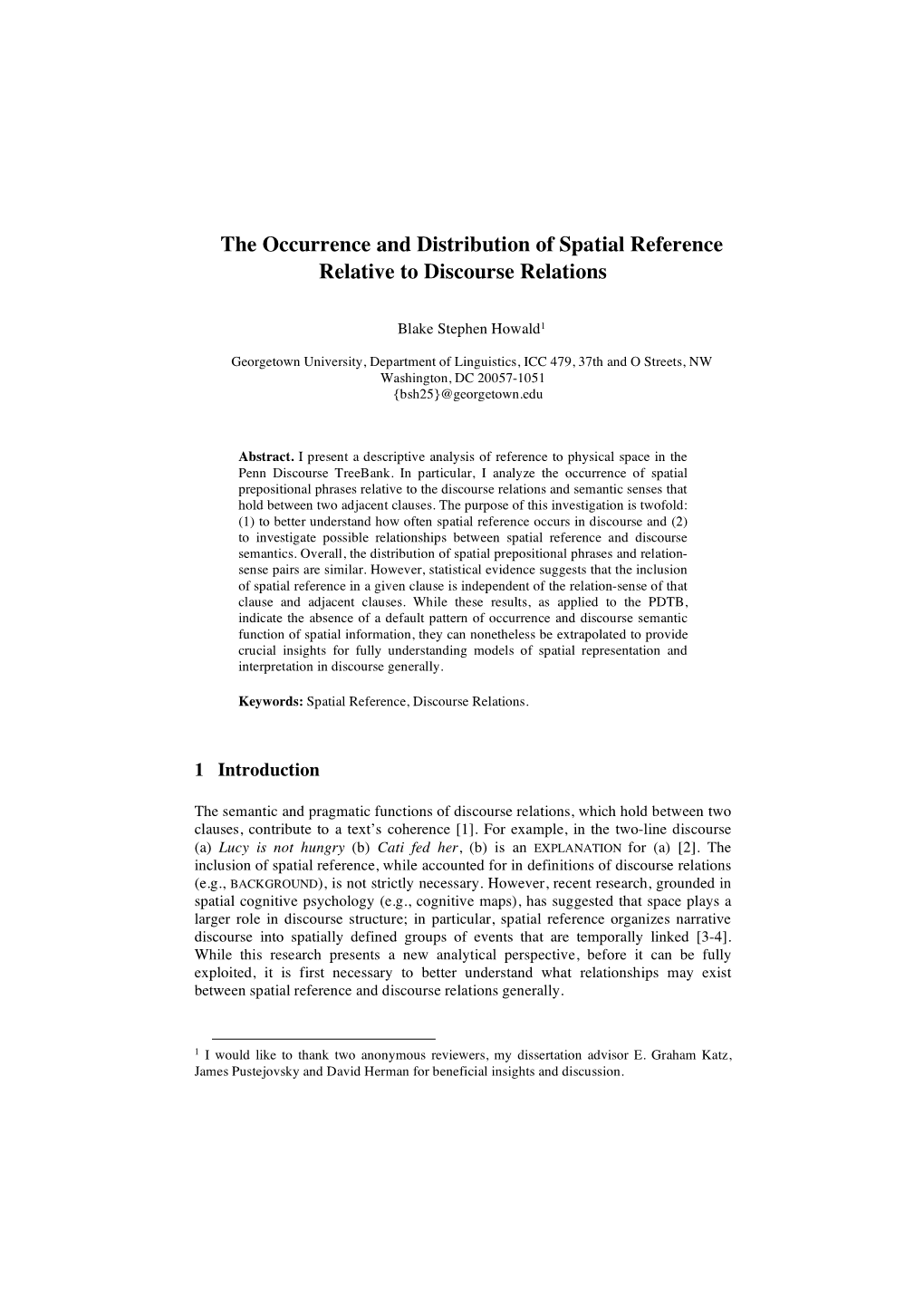 The Occurrence and Distribution of Spatial Reference Relative to Discourse Relations