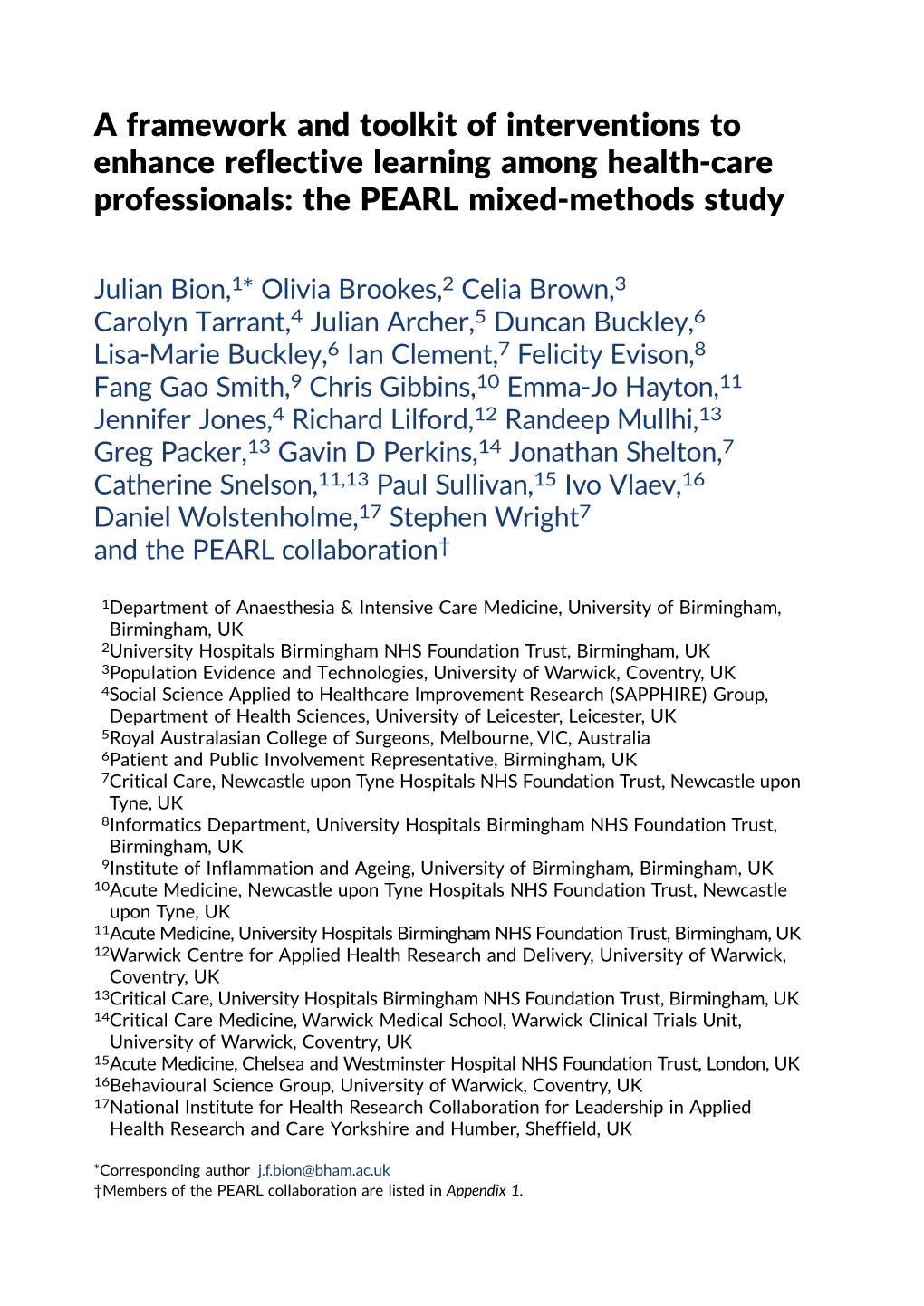 The PEARL Mixed-Methods Study