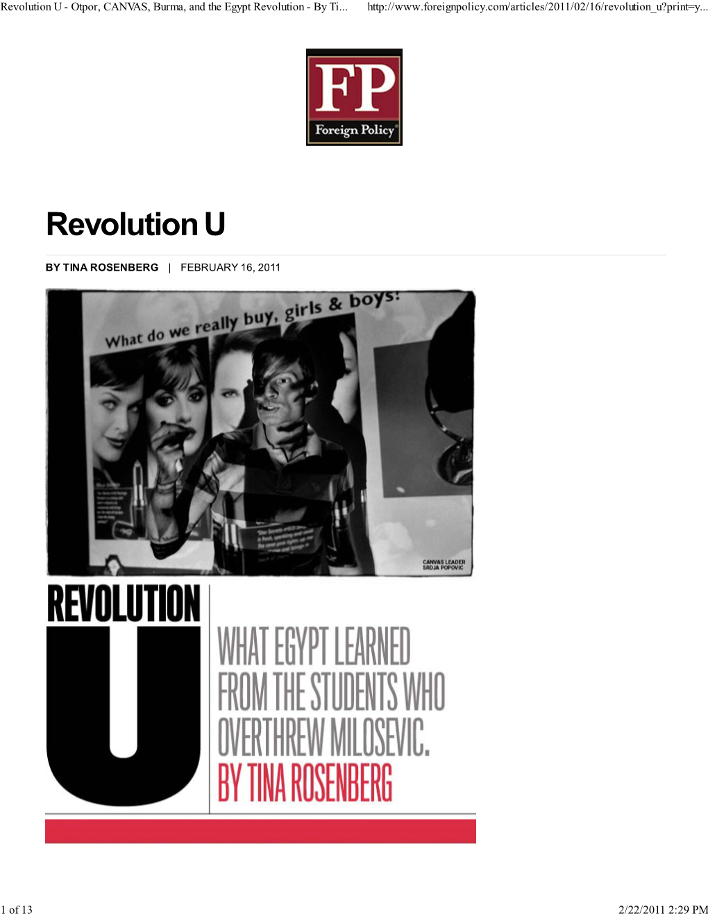 Revolution U - Otpor, CANVAS, Burma, and the Egypt Revolution - by Ti