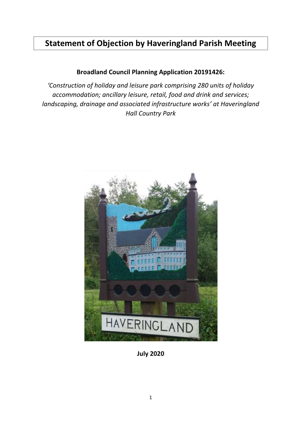 Statement of Objection by Haveringland Parish Meeting