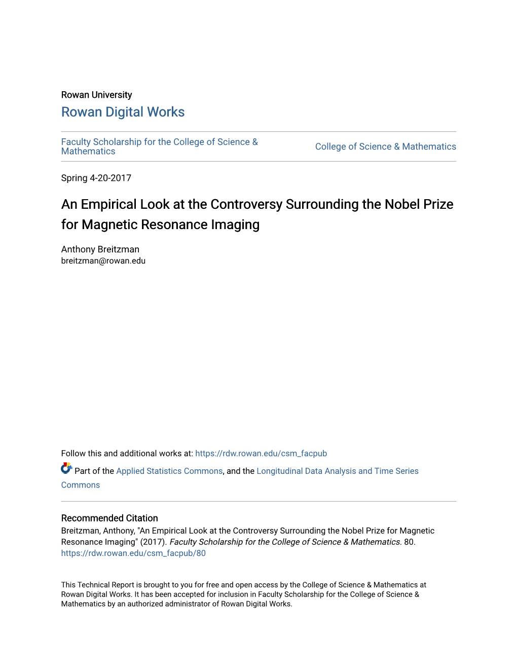 An Empirical Look at the Controversy Surrounding the Nobel Prize for Magnetic Resonance Imaging