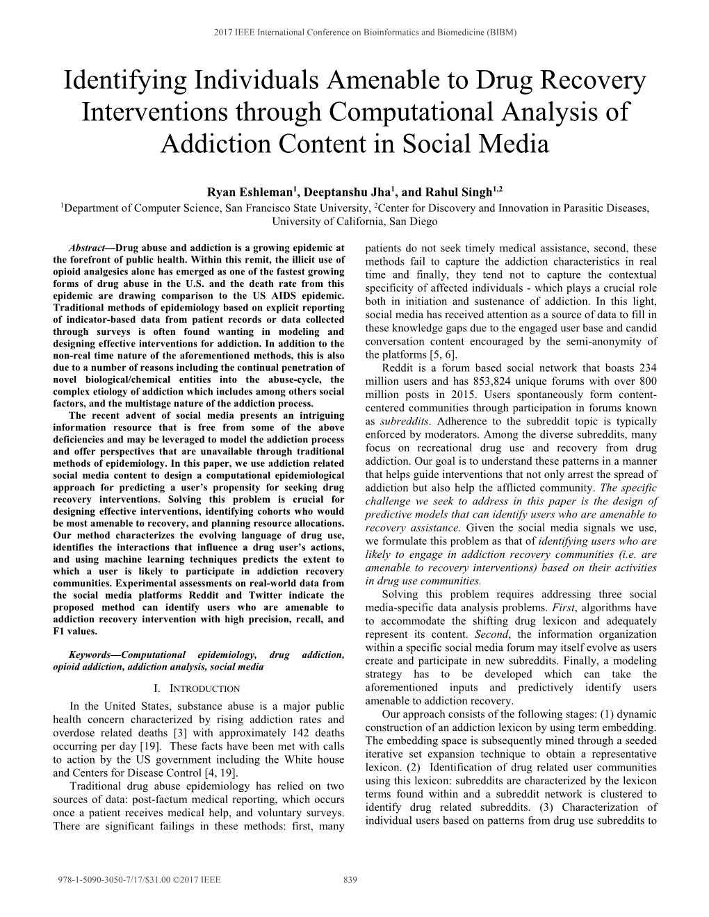 Identifying Individuals Amenable to Drug Recovery Interventions Through Computational Analysis of Addiction Content in Social Media