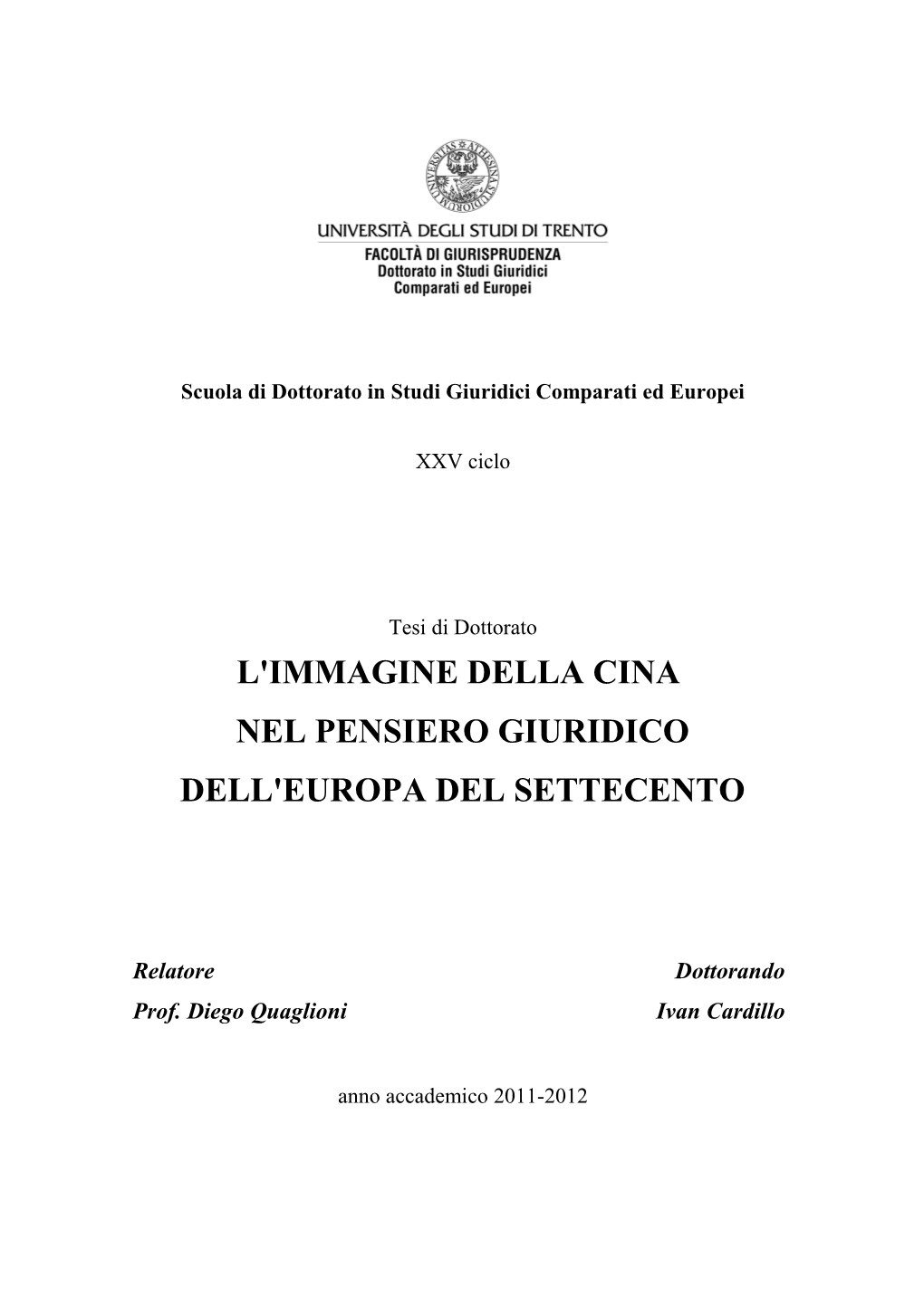 L'immagine Della Cina Nel Pensiero Giuridico Dell'europa Del Settecento