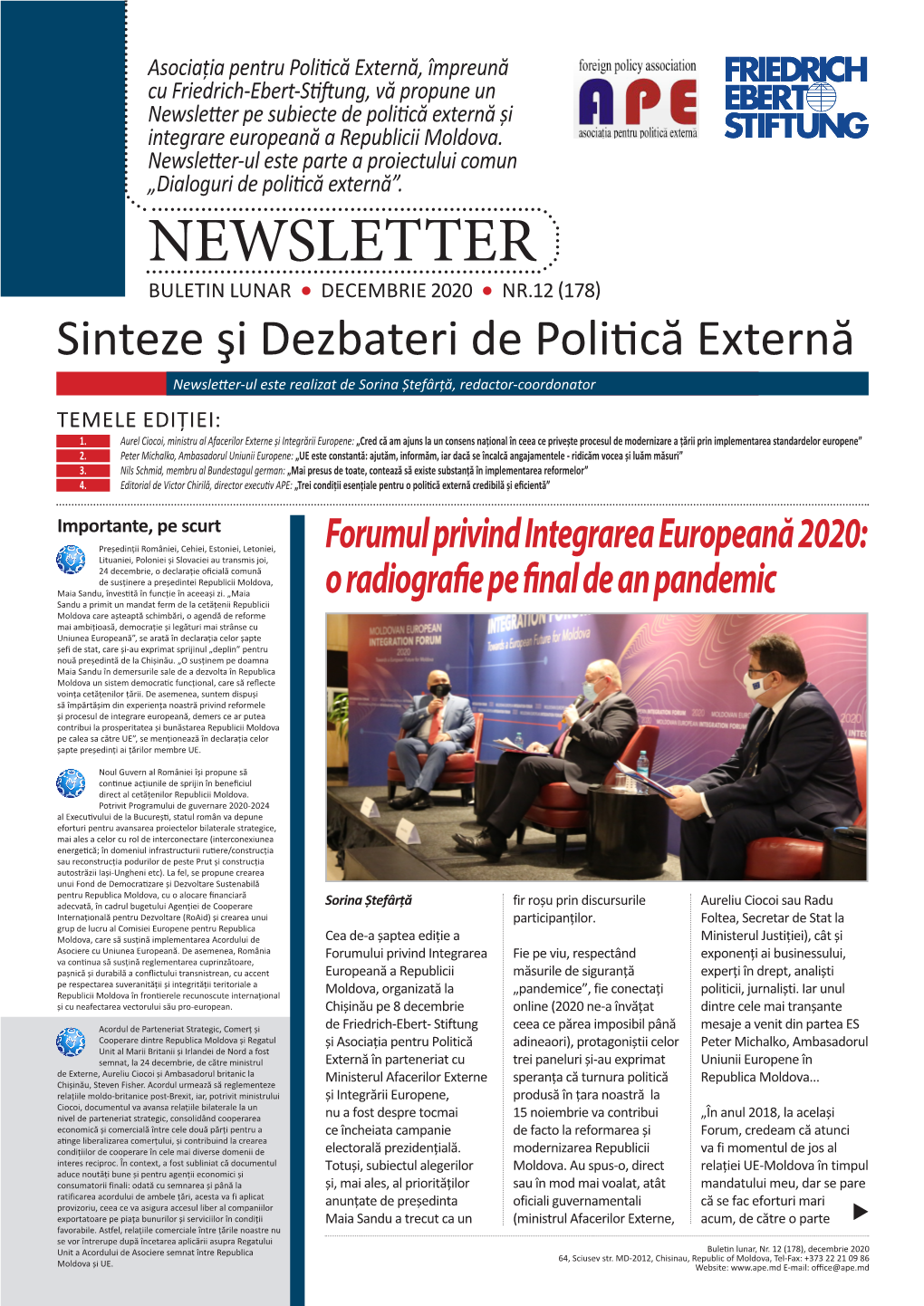 Newsletter Pe Subiecte De Politică Externă Și Integrare Europeană a Republicii Moldova