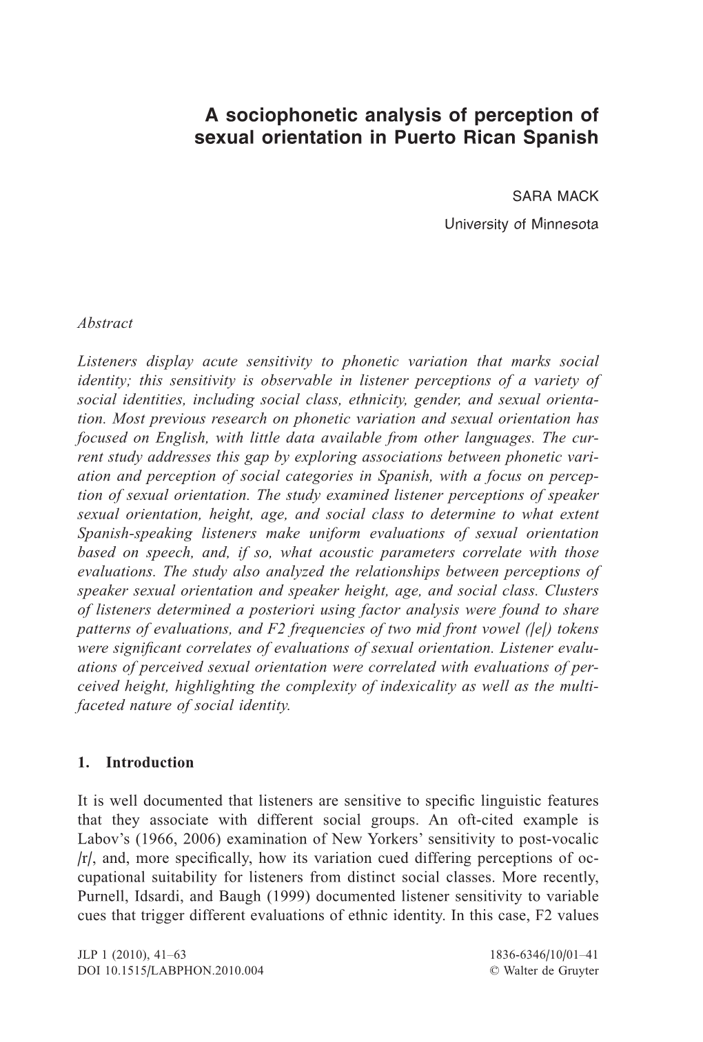 A Sociophonetic Analysis of Perception of Sexual Orientation in Puerto Rican Spanish