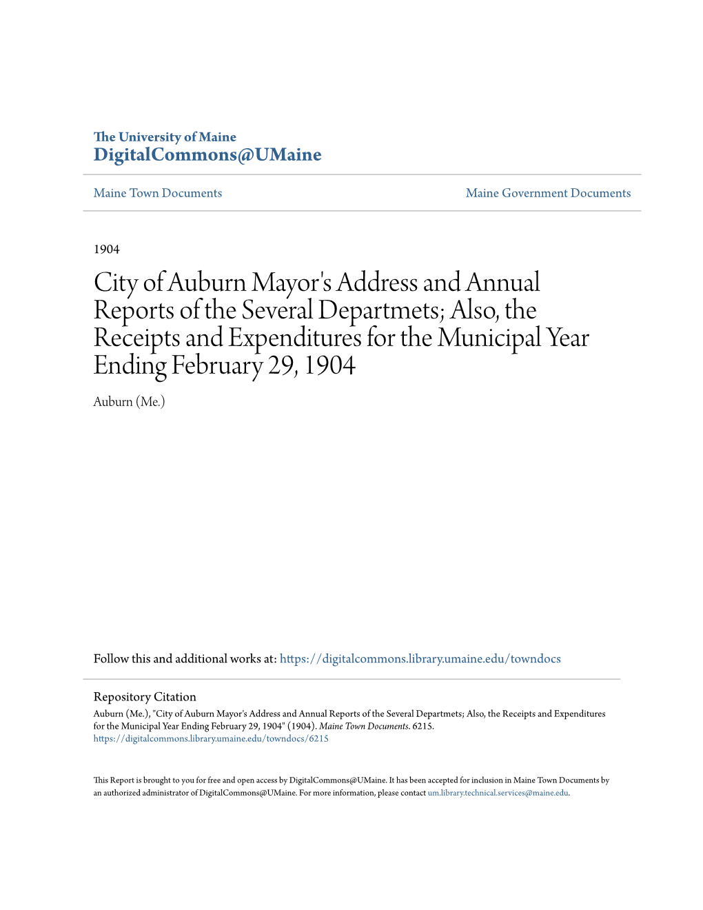City of Auburn Mayor's Address and Annual
