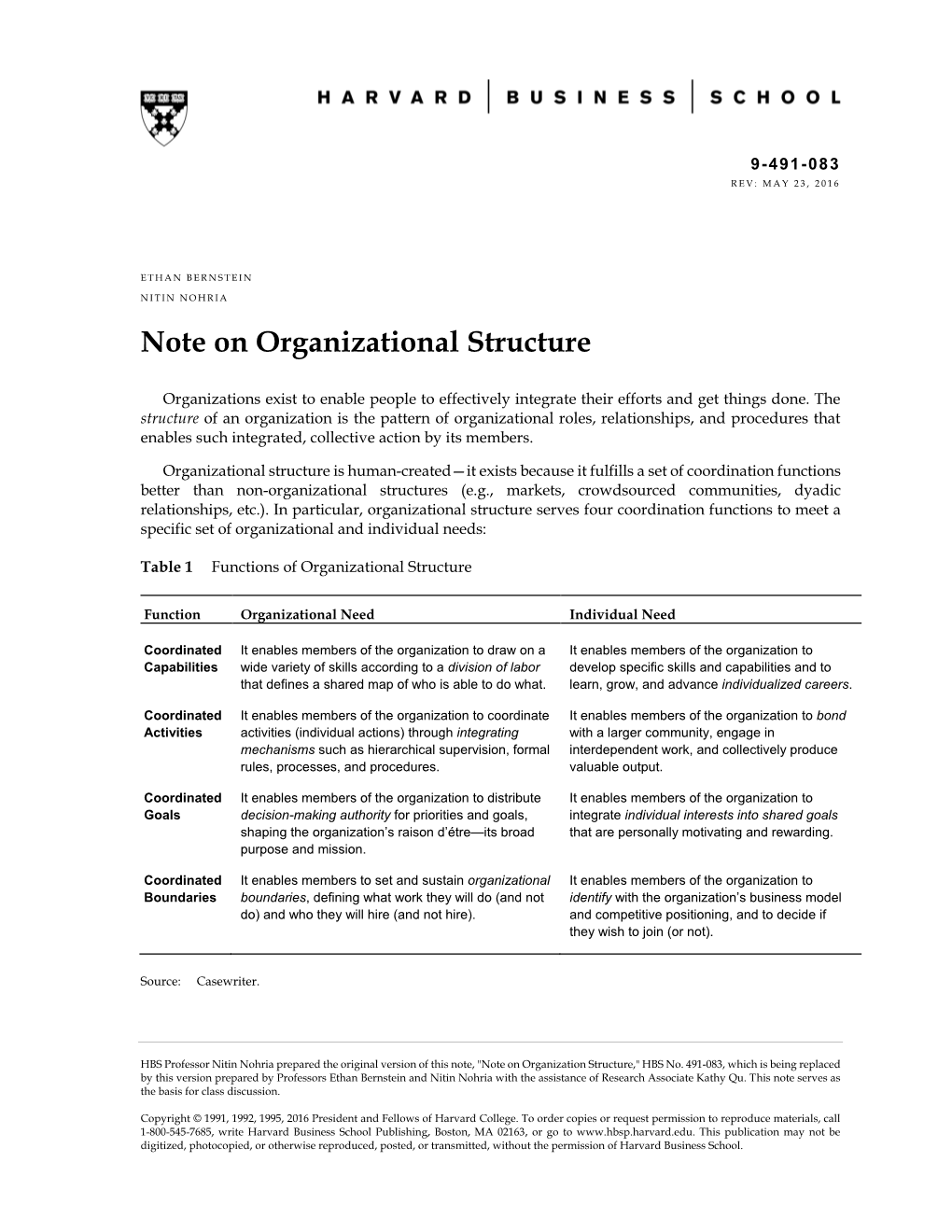 Note on Organizational Structure