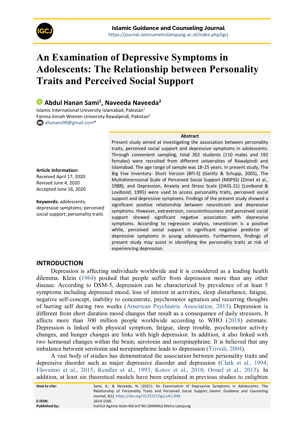 The Relationship Between Personality Traits and Perceived Social Support