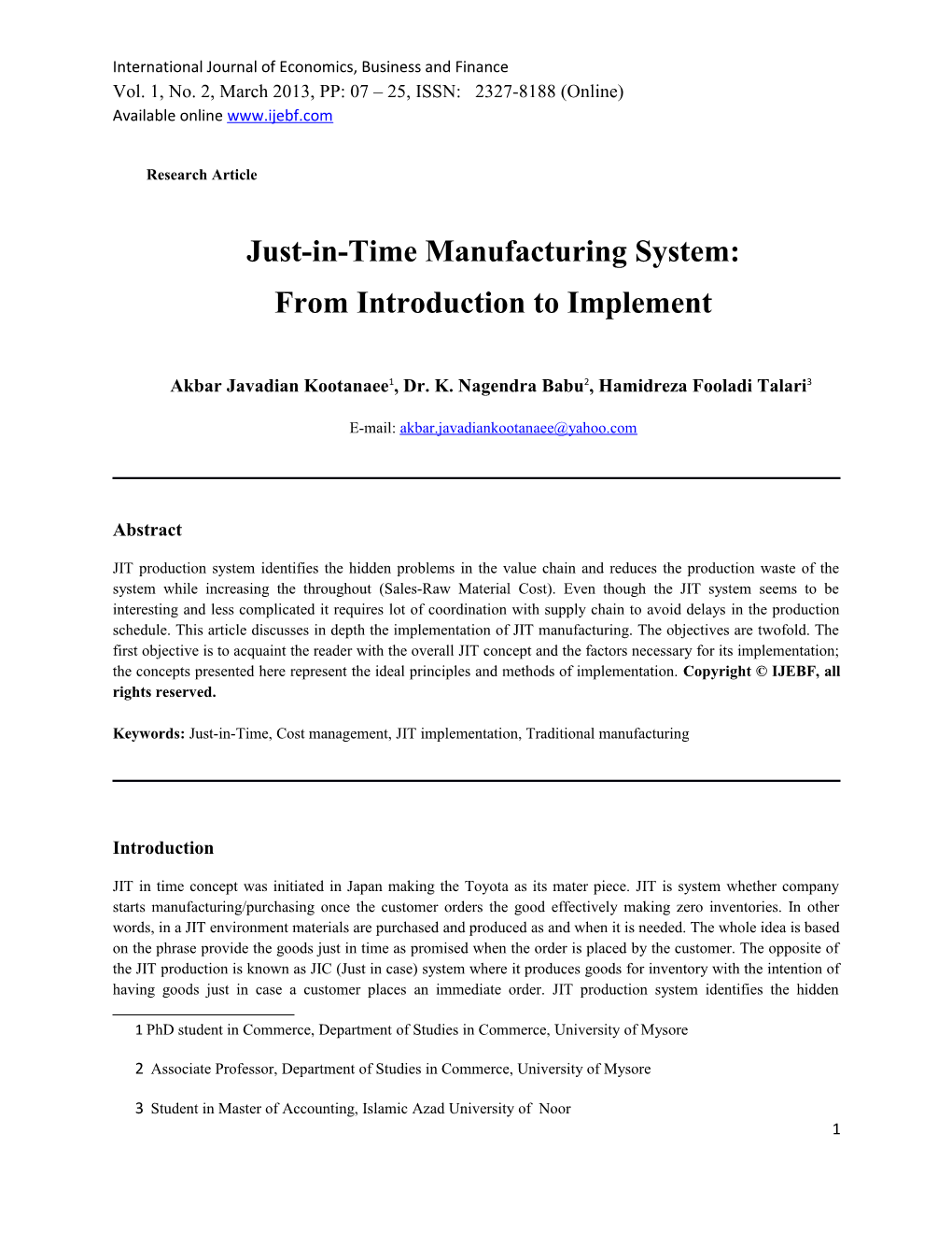 Just-In-Time Manufacturing System