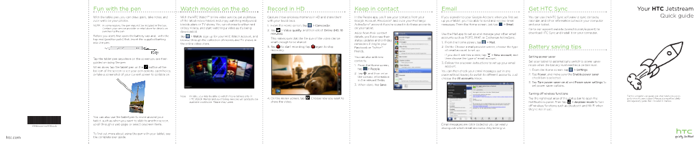 Your HTC Jetstream Quick Guide Email Get HTC Sync Record in HD