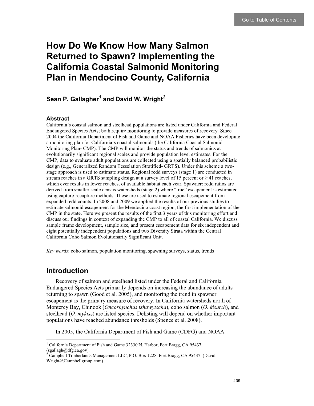 Implementing the California Coastal Salmonid Monitoring Plan in Mendocino County, California