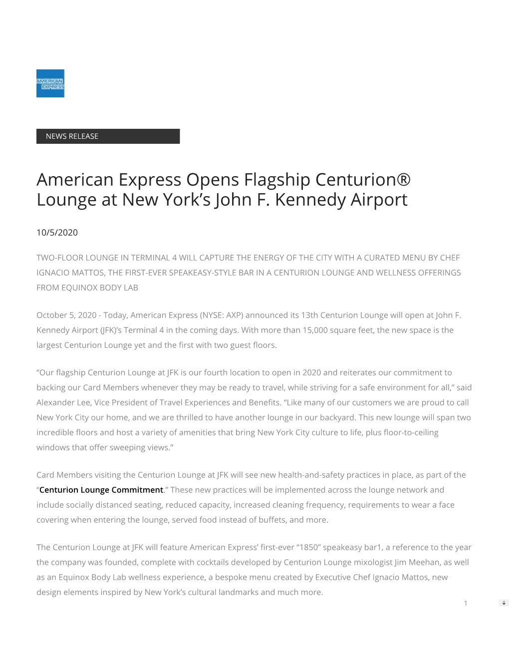 American Express Opens Flagship Centurion® Lounge at New York's