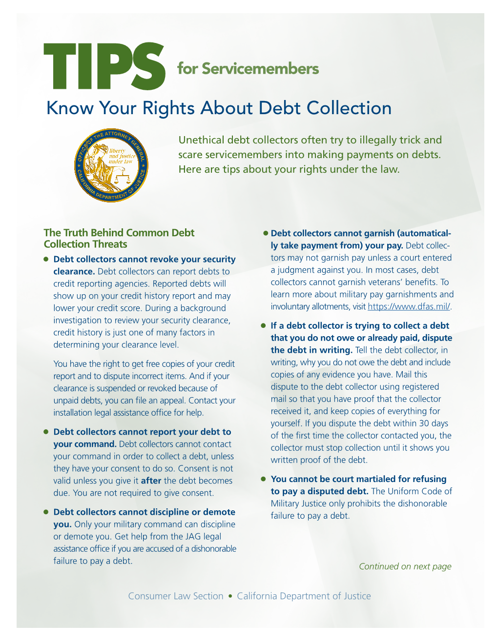 Tips for Servicemembers: Know Your Rights About Debt Collection