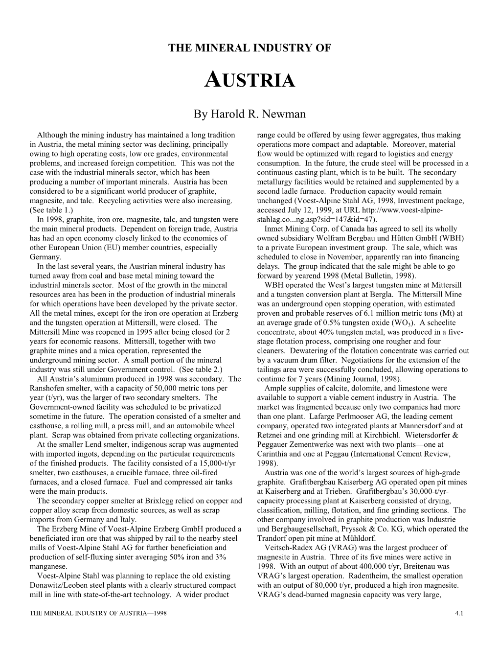 The Mineral Industry of Austria in 1998
