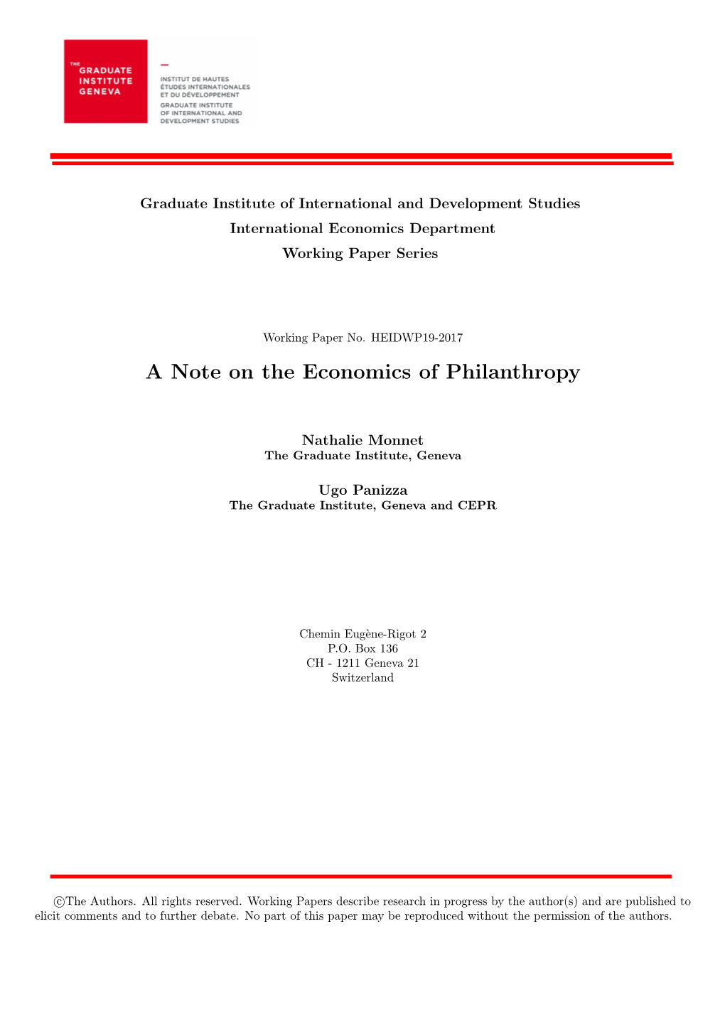 A Note on the Economics of Philanthropy