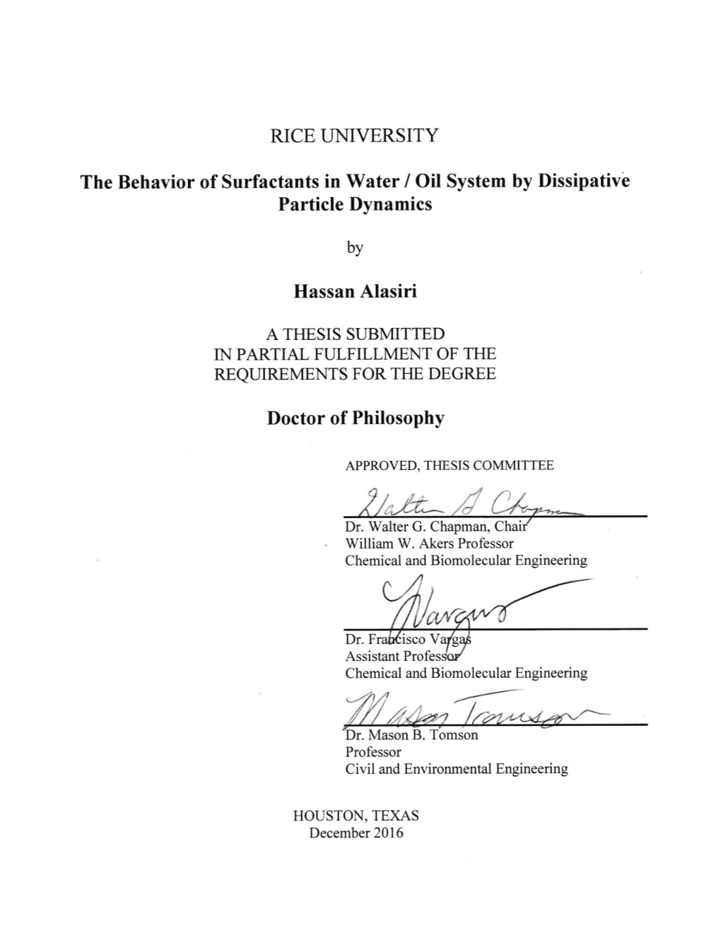 The Behavior of Surfactants in Water / Oil System by Dissipative Particle Dynamics