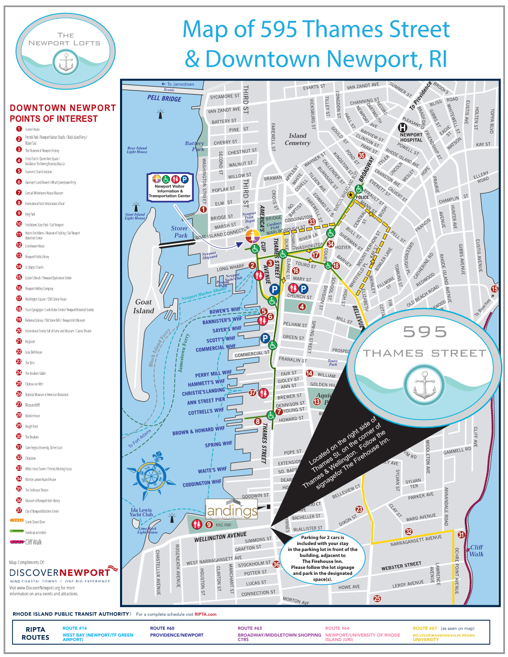 Map of 595 Thames Street & Downtown Newport, RI