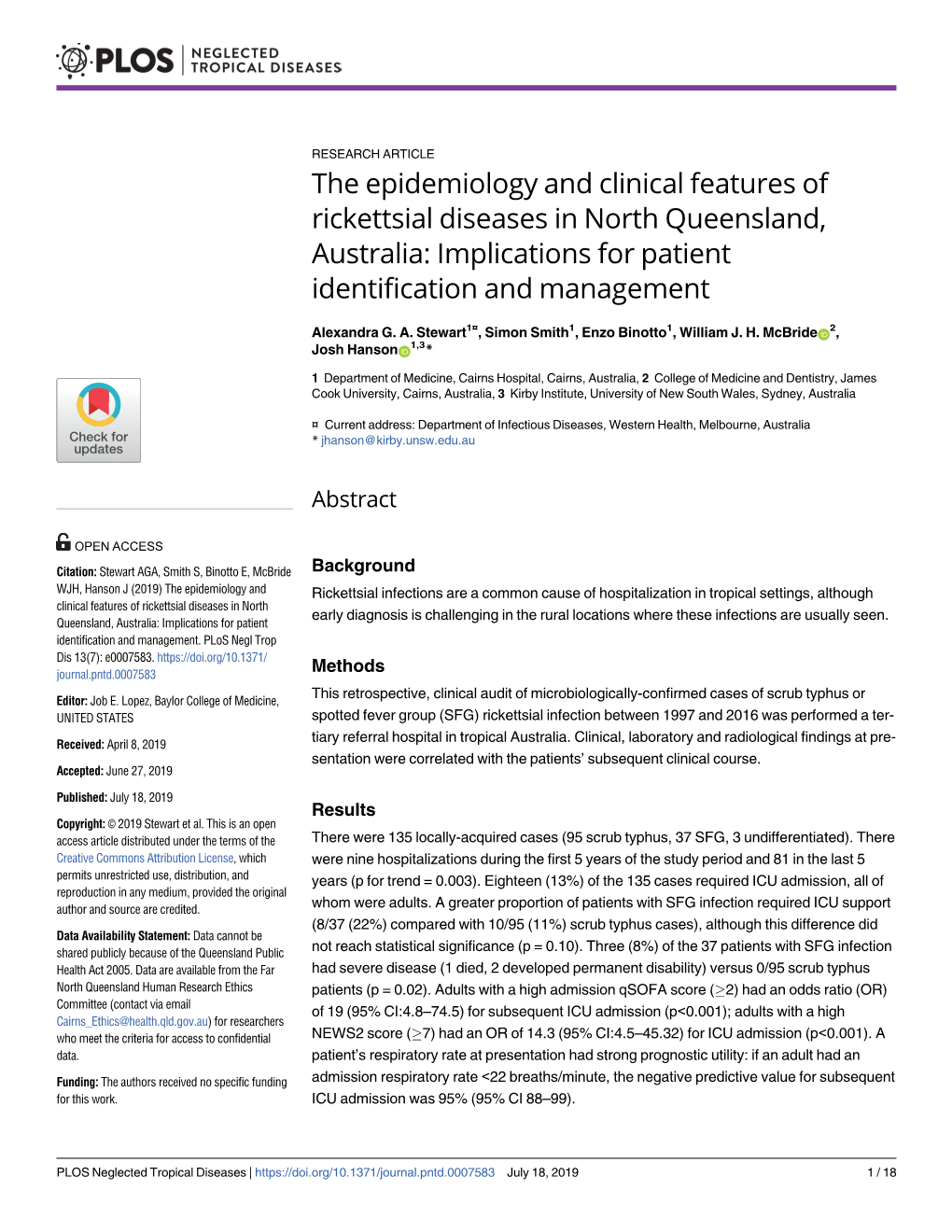 The Epidemiology and Clinical Features of Rickettsial Diseases in North Queensland, Australia: Implications for Patient Identification and Management