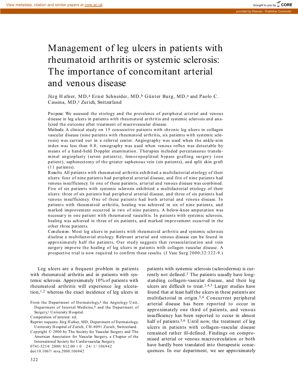 Management of Leg Ulcers in Patients with Rheumatoid Arthritis Or Systemic Sclerosis: the Importance of Concomitant Arterial and Venous Disease