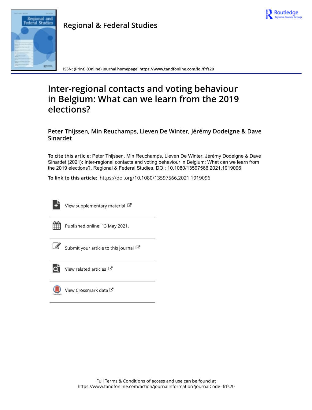 Inter-Regional Contacts and Voting Behaviour in Belgium: What Can We Learn from the 2019 Elections?