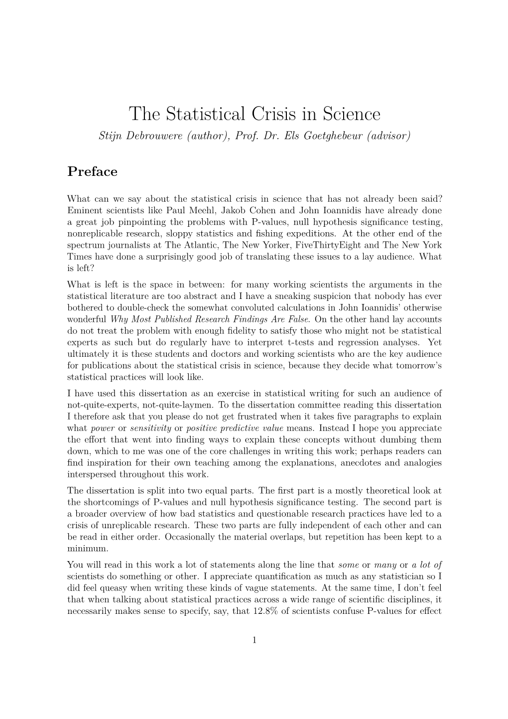 The Statistical Crisis in Science Stijn Debrouwere (Author), Prof