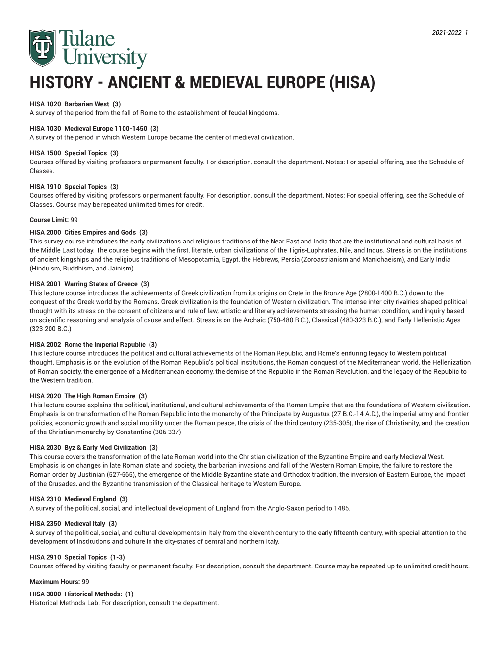 Ancient & Medieval Europe (HISA)