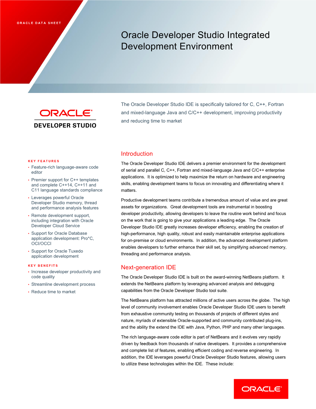 Oracle Developer Studio Integrated Development Environment