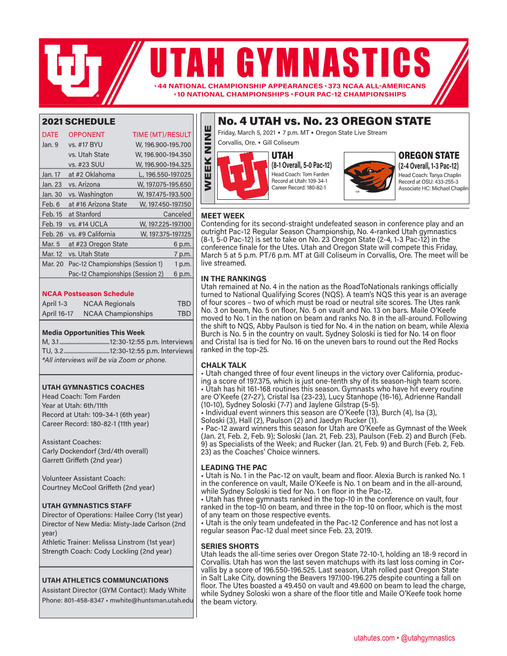 Utah Gymnastics • 44 National Championship Appearances • 373 Ncaa All-Americans • 10 National Championships • Four Pac-12 Championships