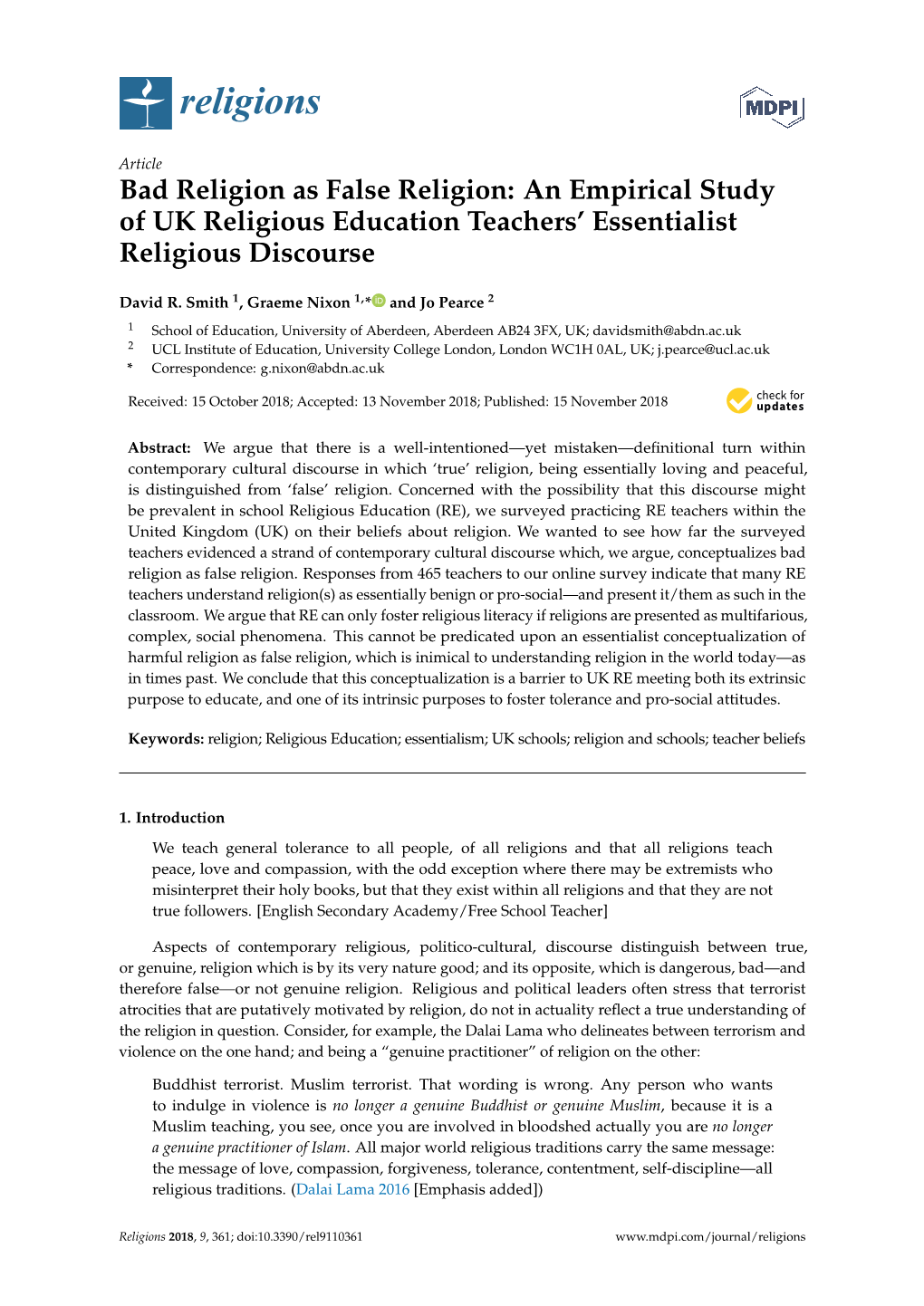 Bad Religion As False Religion: an Empirical Study of UK Religious Education Teachers' Essentialist Religious Discourse