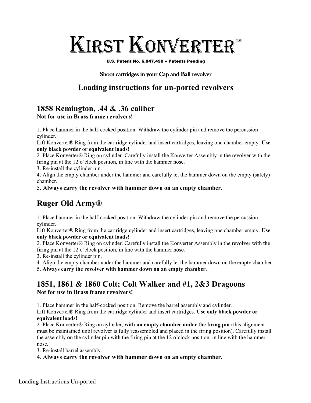 Colt Loading and Installation Instructions