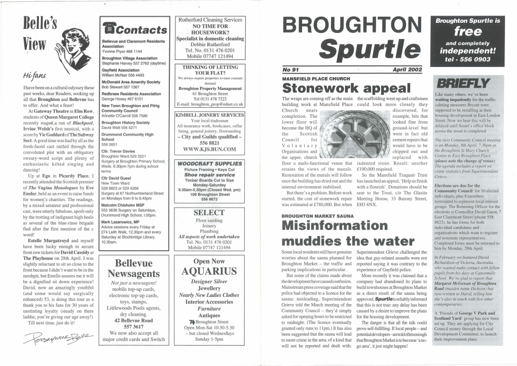 Broughton Spurtle Is ·Belle's NO TIME for .Contacts