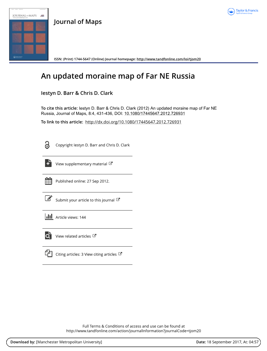 An Updated Moraine Map of Far NE Russia