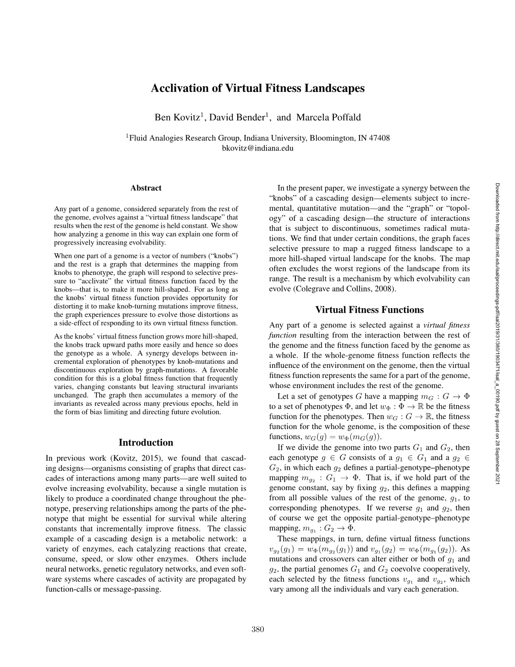 Acclivation of Virtual Fitness Landscapes