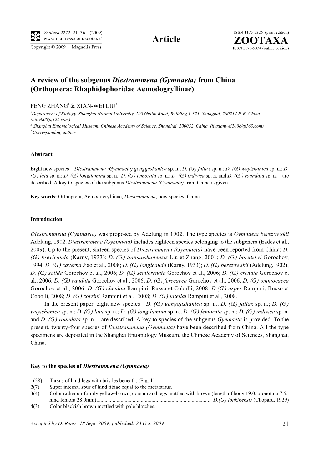 Zootaxa, a Review of the Subgenus Diestrammena (Gymnaeta) From