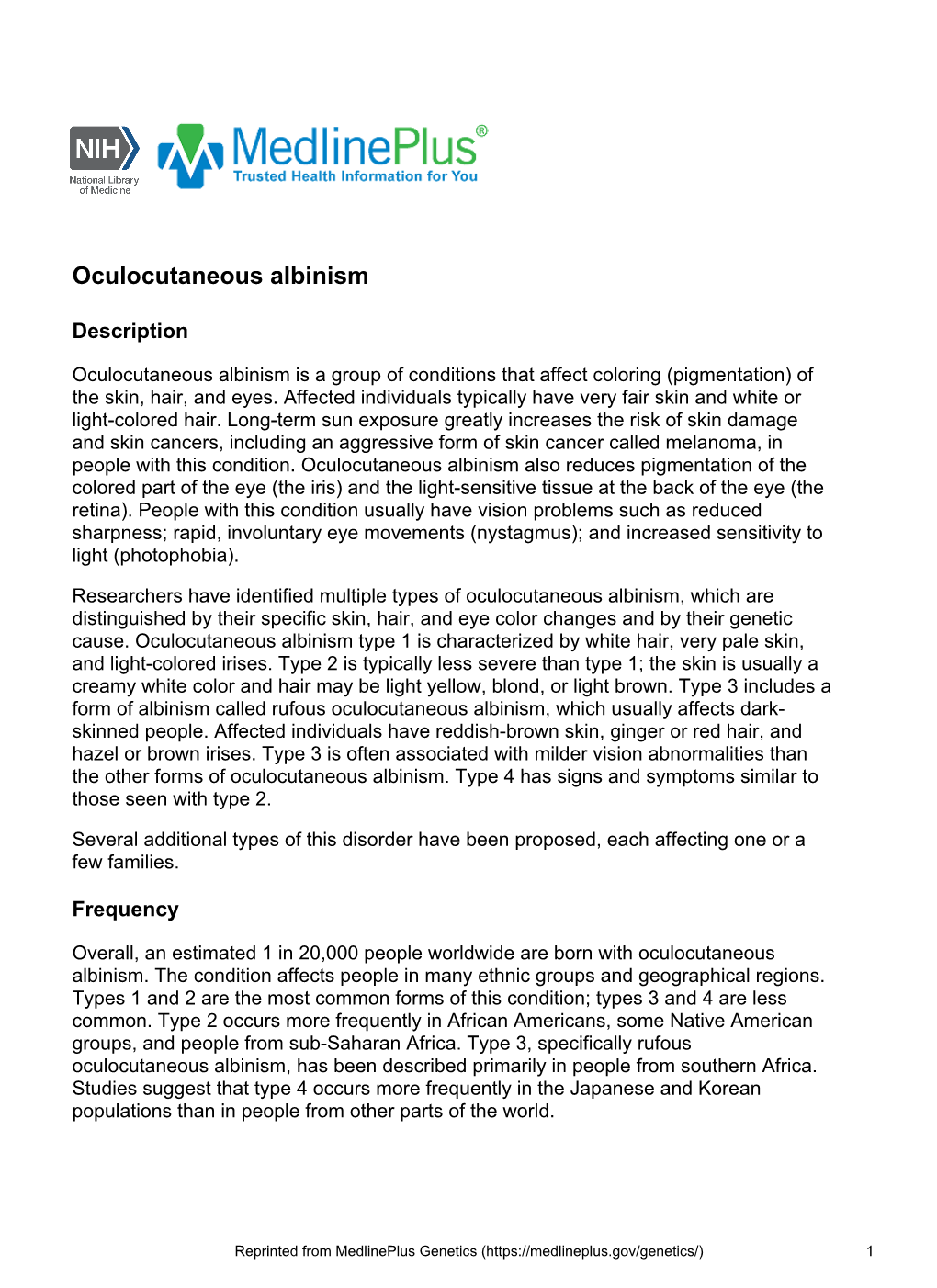 Oculocutaneous Albinism