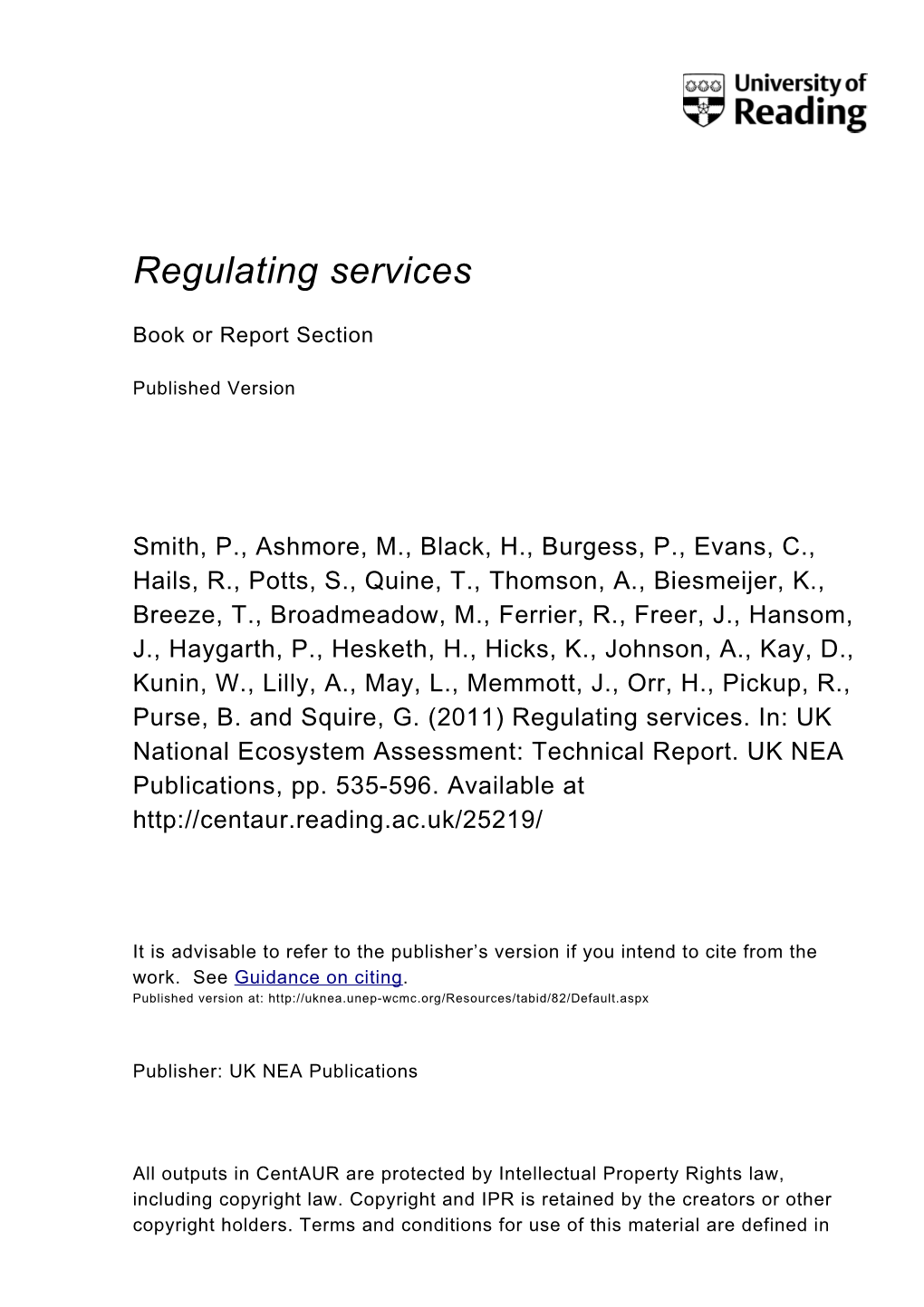 Regulating Services