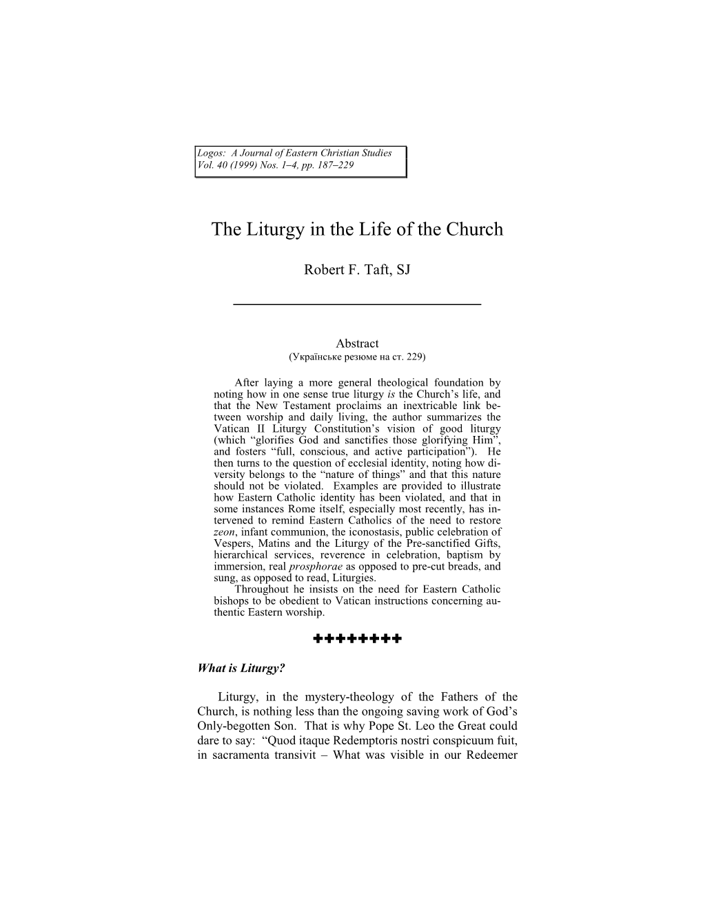 The Liturgy in the Life of the Church