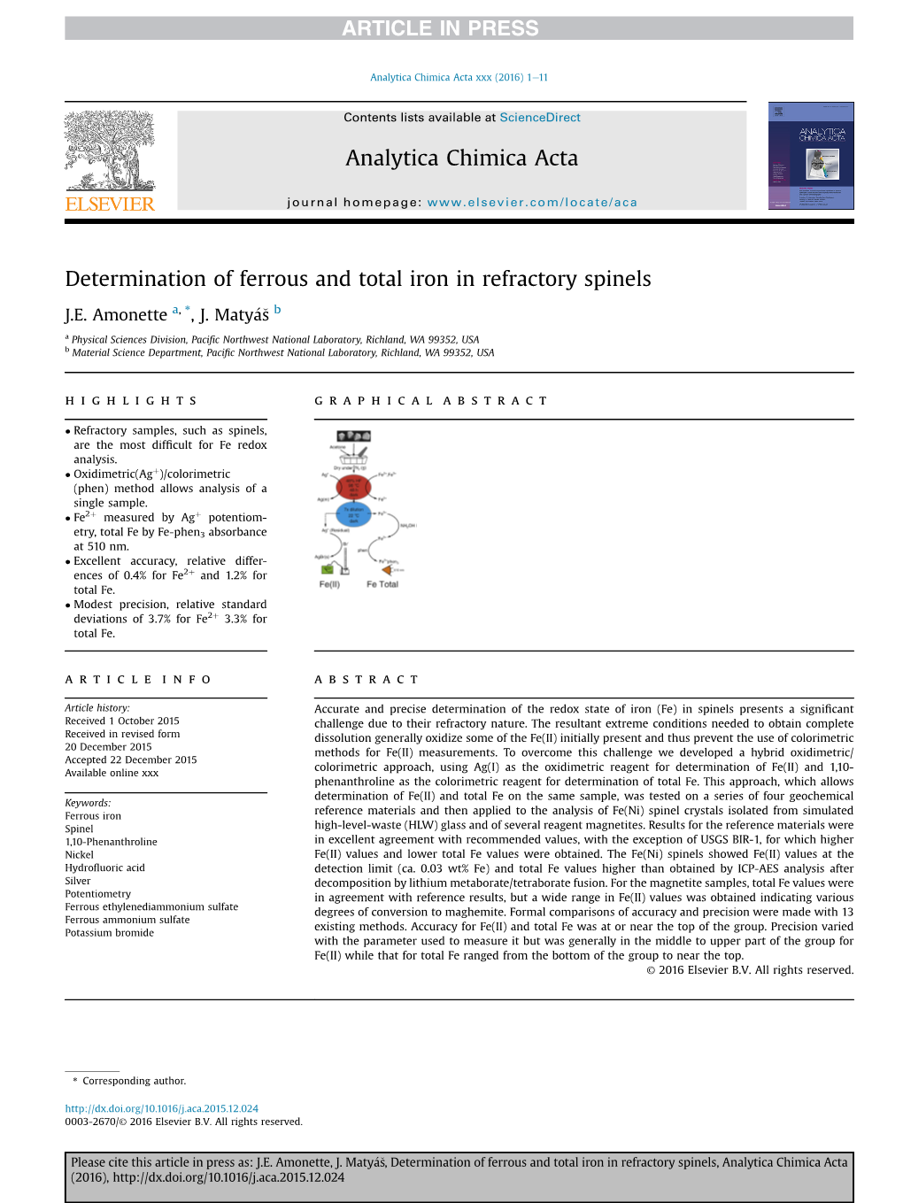 Determination of Ferrous and Total Iron in Refractory Spinels