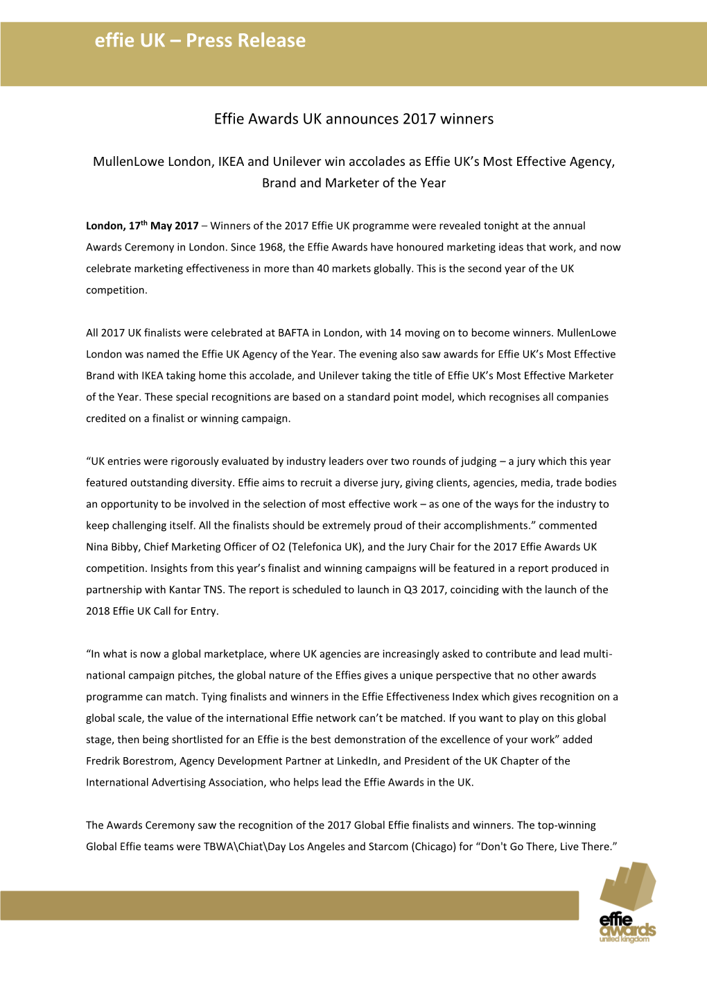 Effie UK – Press Release