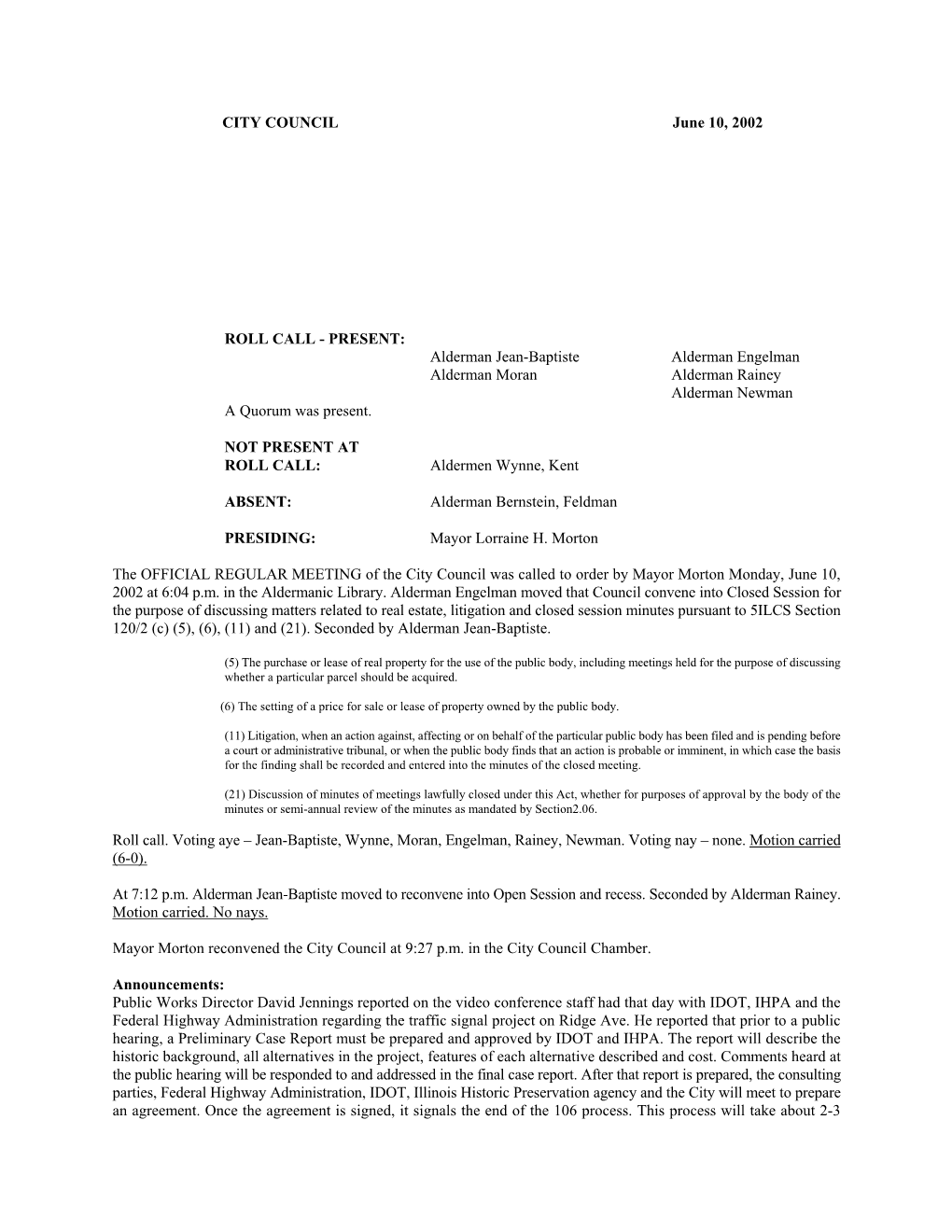 City Council Minutes June 10, 2002